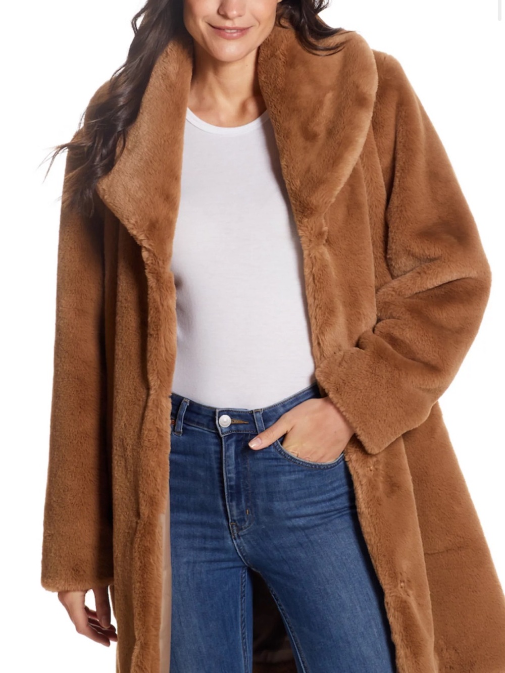 Gallery New York Cognac Faux Fur Shawl Collar Coat Women’s Size S